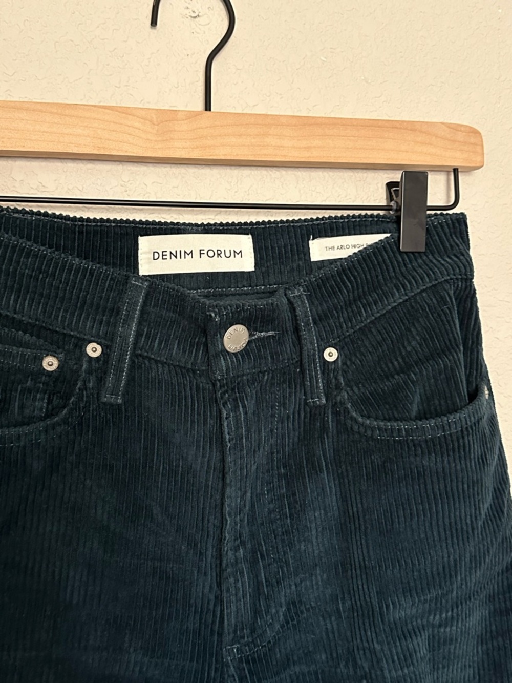 Minimalist Denim Forum Arlo High Rise Straight Corduroy Pants 27 Dark Teal Black - Picture 2 of 9